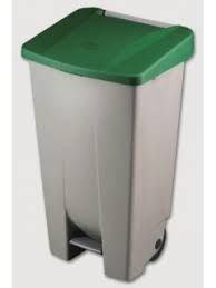 CUBO BASURA VERDE Y GRIS CON RUEDAS Y PEDAL 100L.